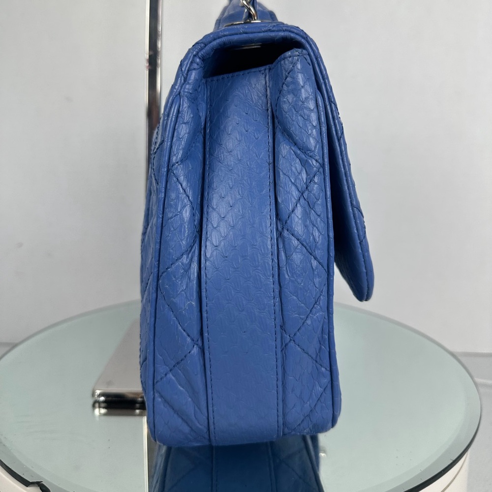 CHANEL Classic Flap Blue Python Leather Silver Ha… - image 3